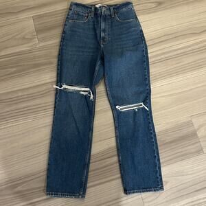 Abercrombie High Rise Ankle Straight Jeans Women's Size 27/4 Y2K Blue Distressed